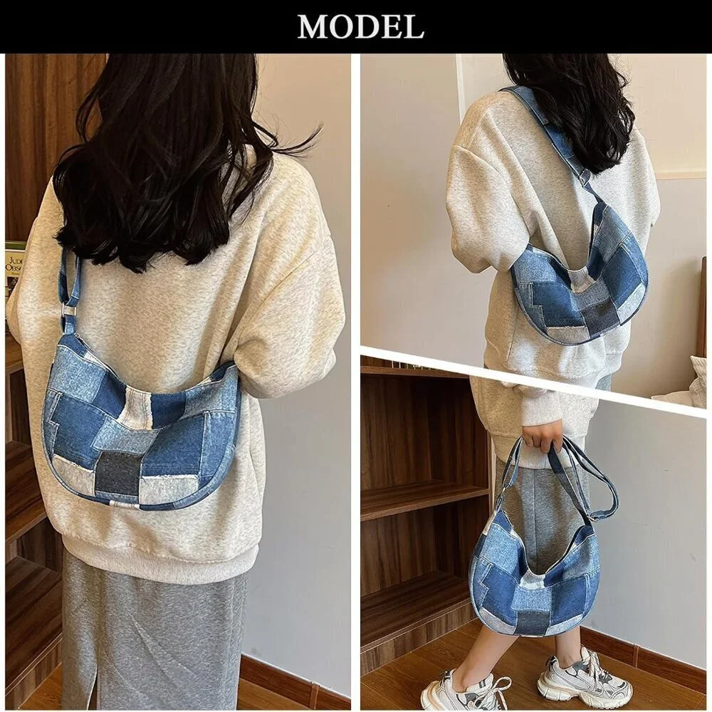 Denim Shoulder Bag Women Casual Fashionable Durable Utility Handbag - Picture 2 of 6